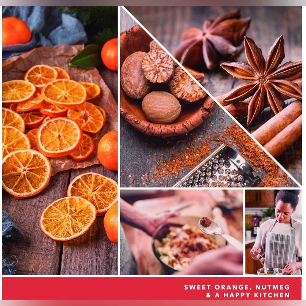 Yankee Candle Kitchen Spice,ginger,cardamom,cinnamon,clove,almond, orange,nutmeg